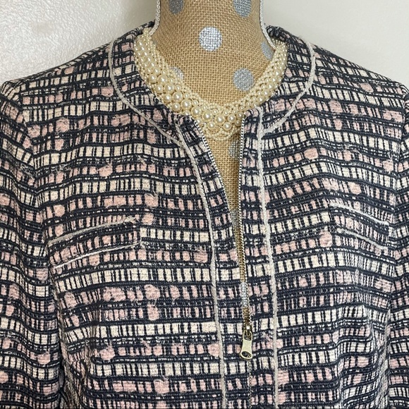 Gerry Weber Zip Crew Neck Plaid Square Pattern Full Zip Casual Dress Jacket - Picture 8 of 12